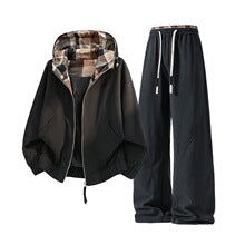 Plaid-Lined Hoodie Zip Set