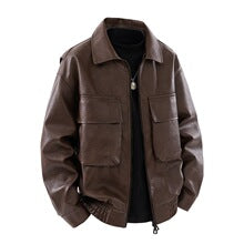 PU Leather Cargo Zip Jacket