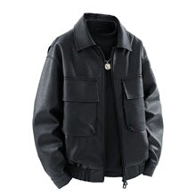 PU Leather Cargo Zip Jacket