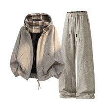 Plaid-Lined Hoodie Zip Set