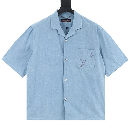 Louis Vuitton Front & Back Embroidered Chambray Short-Sleeve Shirt