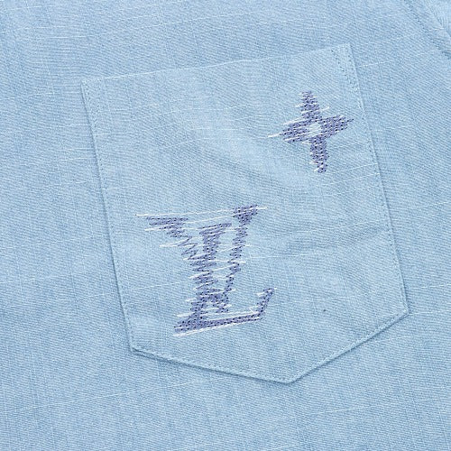 Louis Vuitton Front & Back Embroidered Chambray Short-Sleeve Shirt