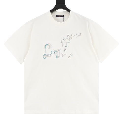 Louis Vuitton Gradient Embroidered Sailboat & Bird T-Shirt