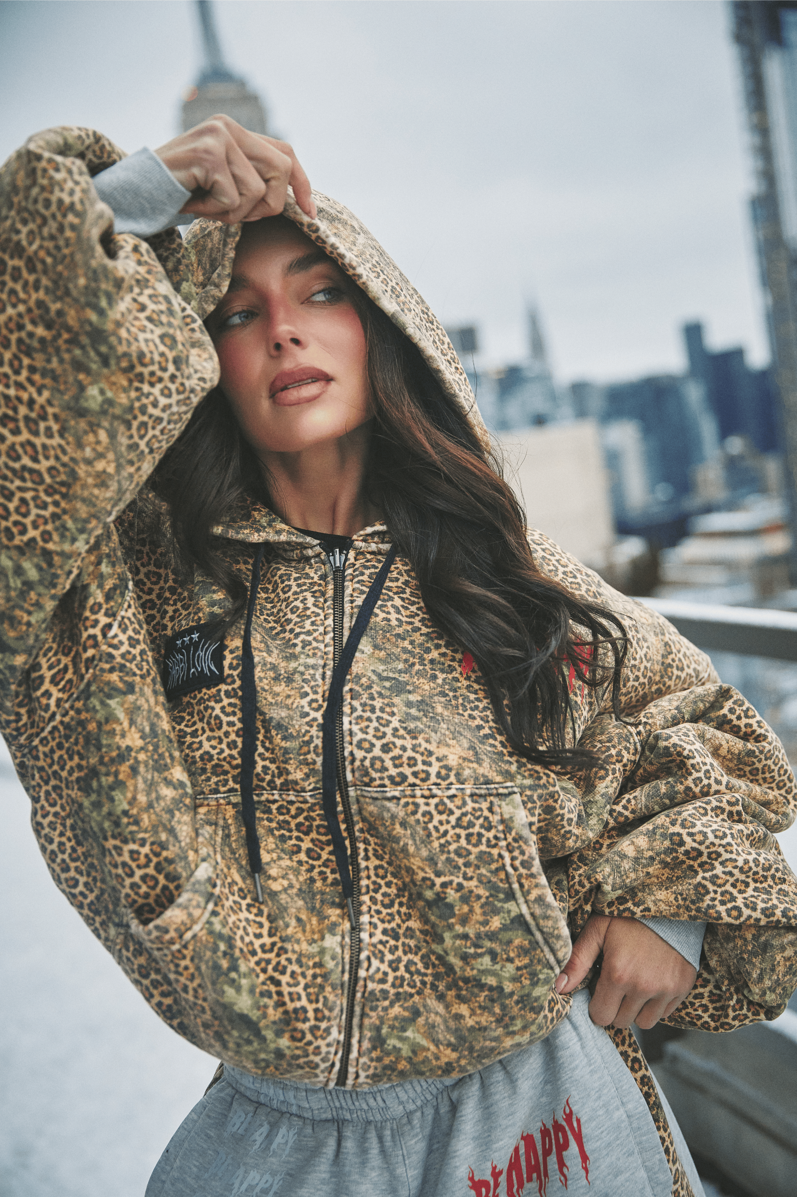 THE BE HAPPY LEOPARD PADDED BOMBER