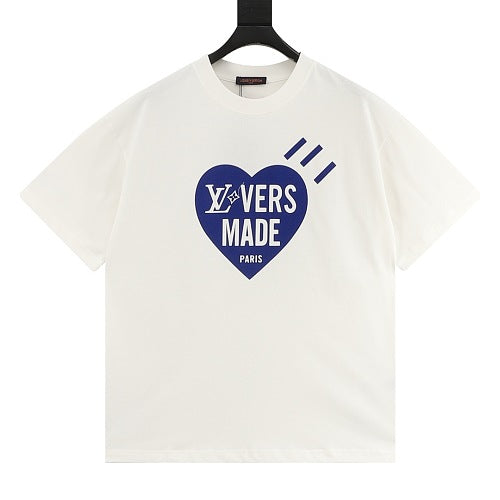 Louis Vuitton Heart Flocked Letter & Portrait Print Short-Sleeve T-Shir